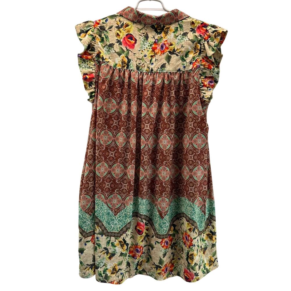 Umgee Patchwork Floral Ruffle Sleeve Button Front… - image 2